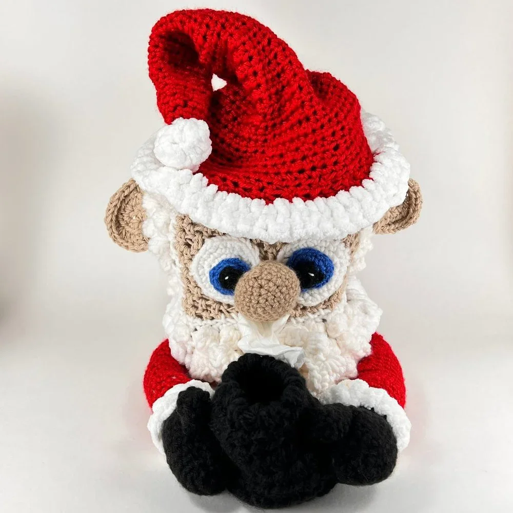 Santa Claus Facial Tissue Box Cover Knitted Crocheted Christmas Bathroom Holiday